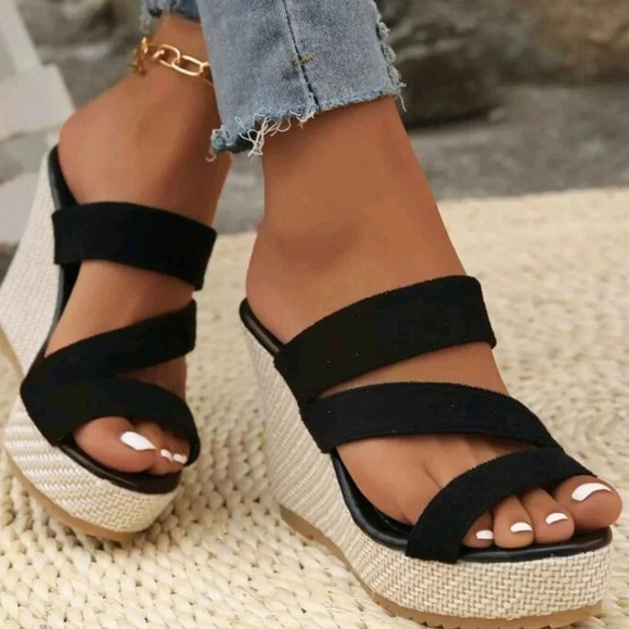 New Style Cross Suede Thick Heeled Women Daily Versatile Sandals - Picture 1 of 6